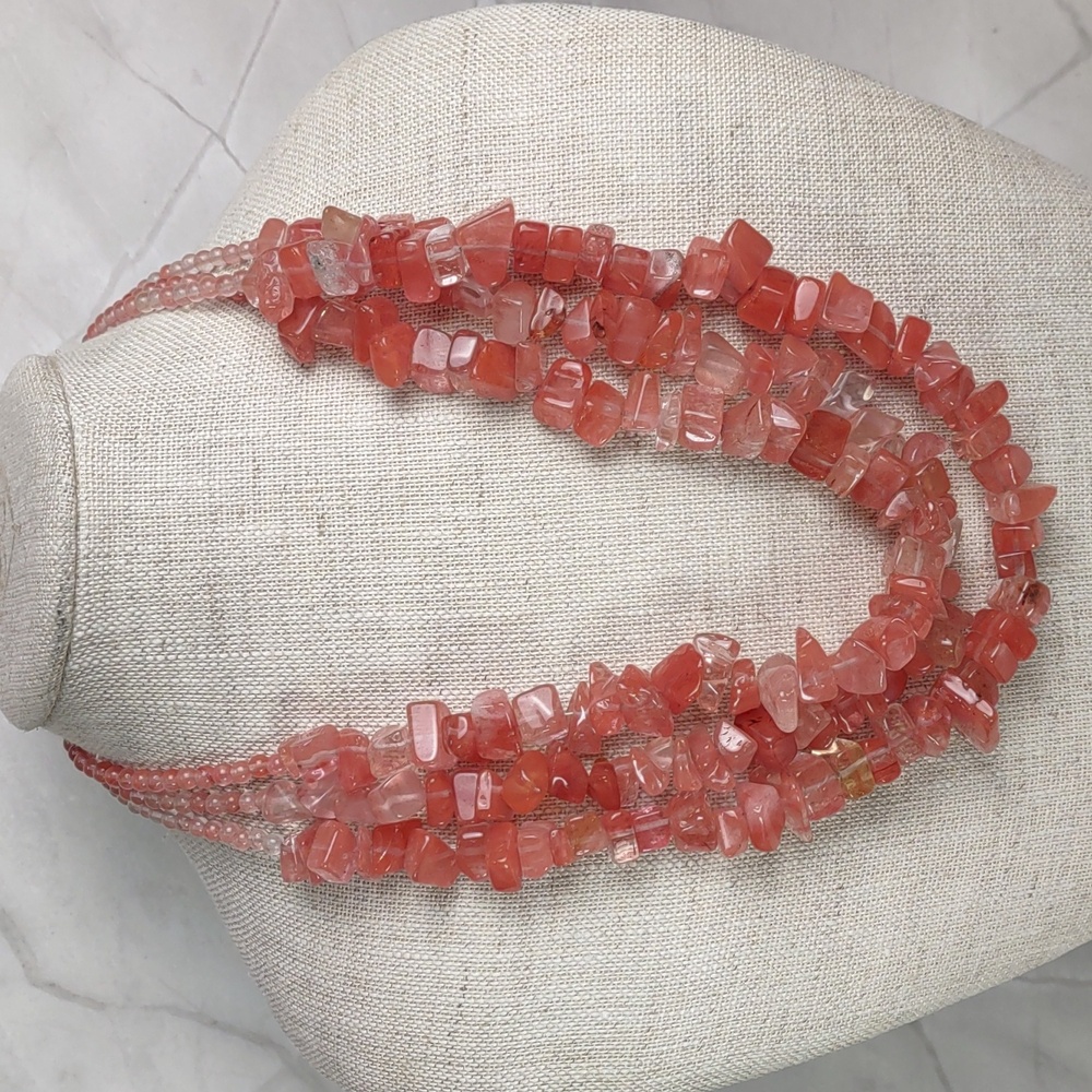 Chico's Cherry Quartz Layered Nugget Necklace